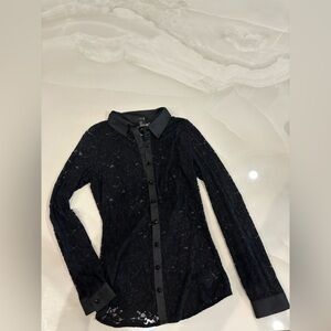 Forever 21 Black Lace Dress Shirt